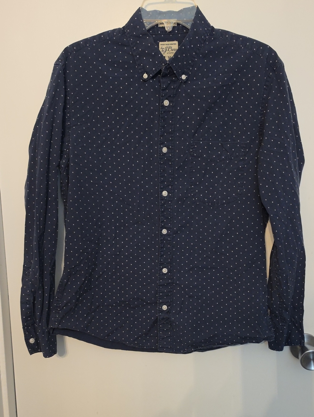 J. Crew Navy Button-Down Shirt with White Microdots